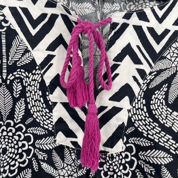 Hatley Womens Tie Front Geometric Print 3/4 Sleeve Blouse Black White Size Large - Picture 3 of 9